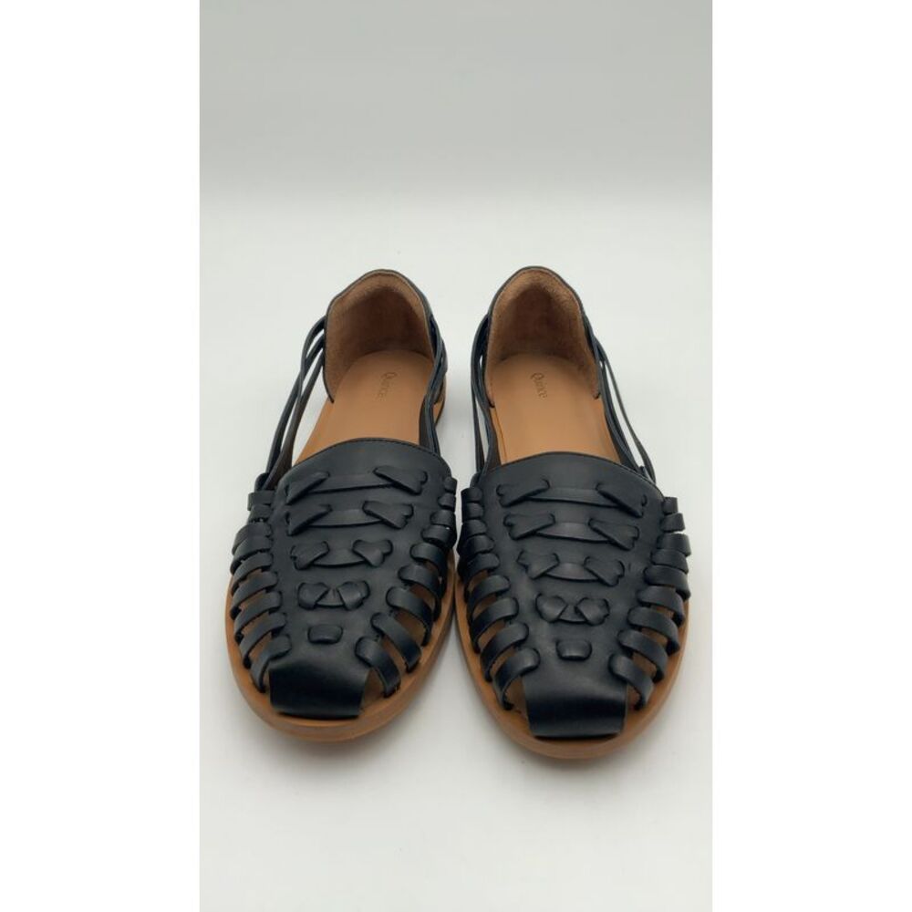 Quince Black Woven Leather Huarache Flats